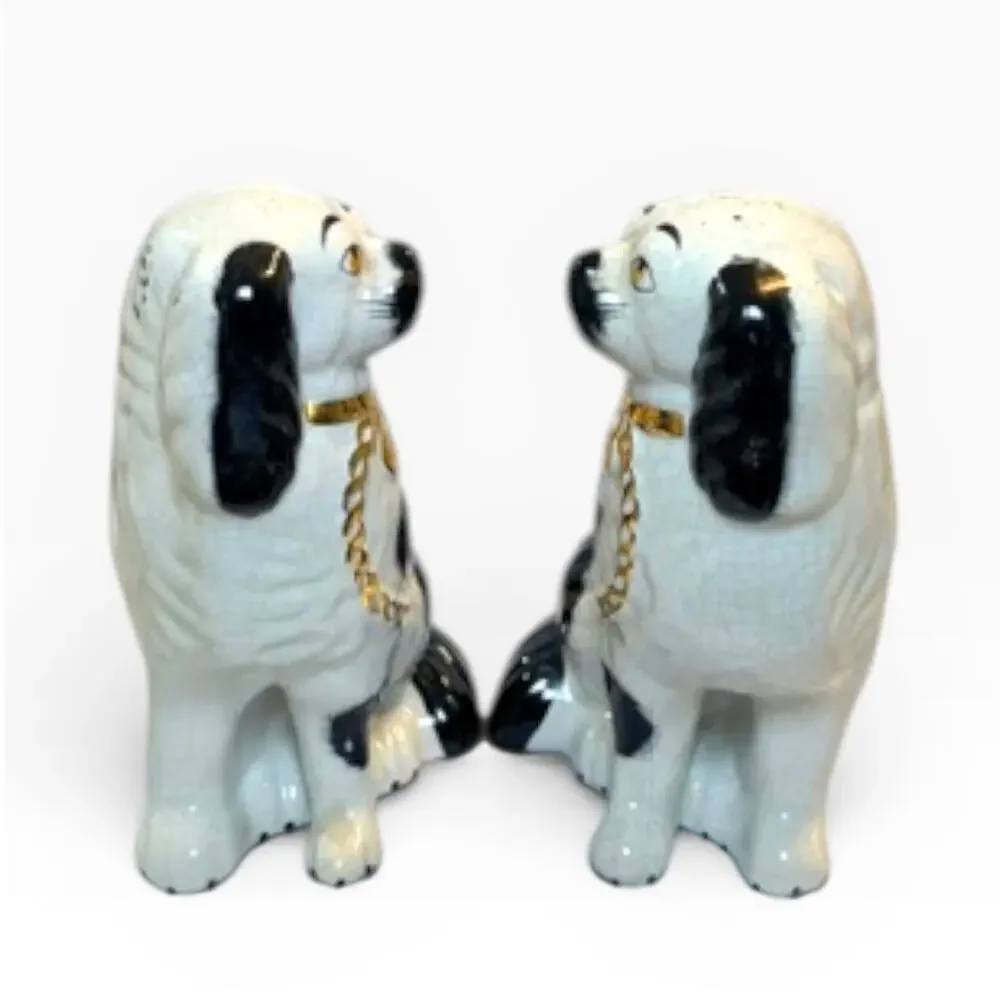 Antique Victorian Staffordshire Spaniel Dogs Pair 9